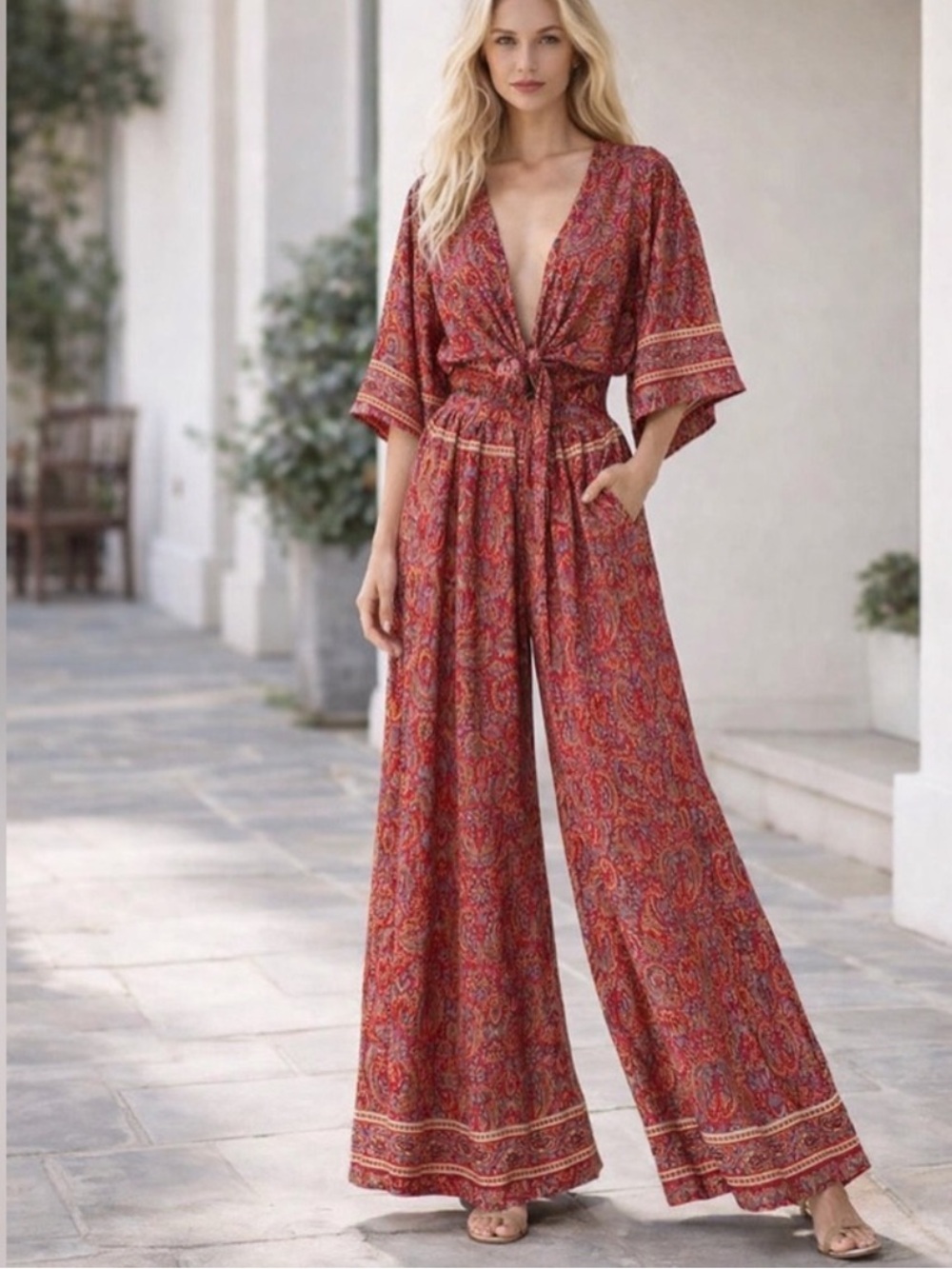 Zury Silk Paisley Bohemian Jumpsuit Size 4 Thru 10